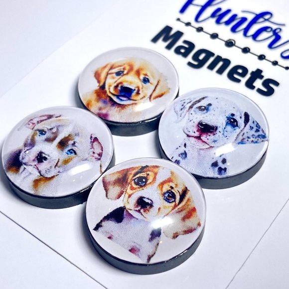 Set of 4 Handcrafted Glass Puppy Set 2 Magnets - Refrigerator Kitchen Whiteboard - Picture 3 of 3
